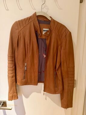 Women's Tan Leather Moto Jacket